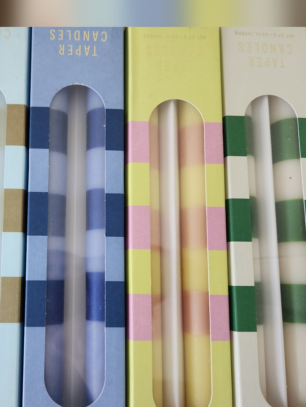 Anthropologie Striped Taper Candles Set of 2 Yellow